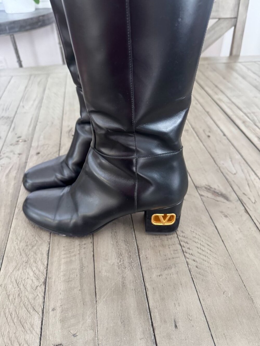 Valentino Garavani Heritage Calfskin Leather Knee High Boots 60mm Black 38.5 - Picture 6 of 12